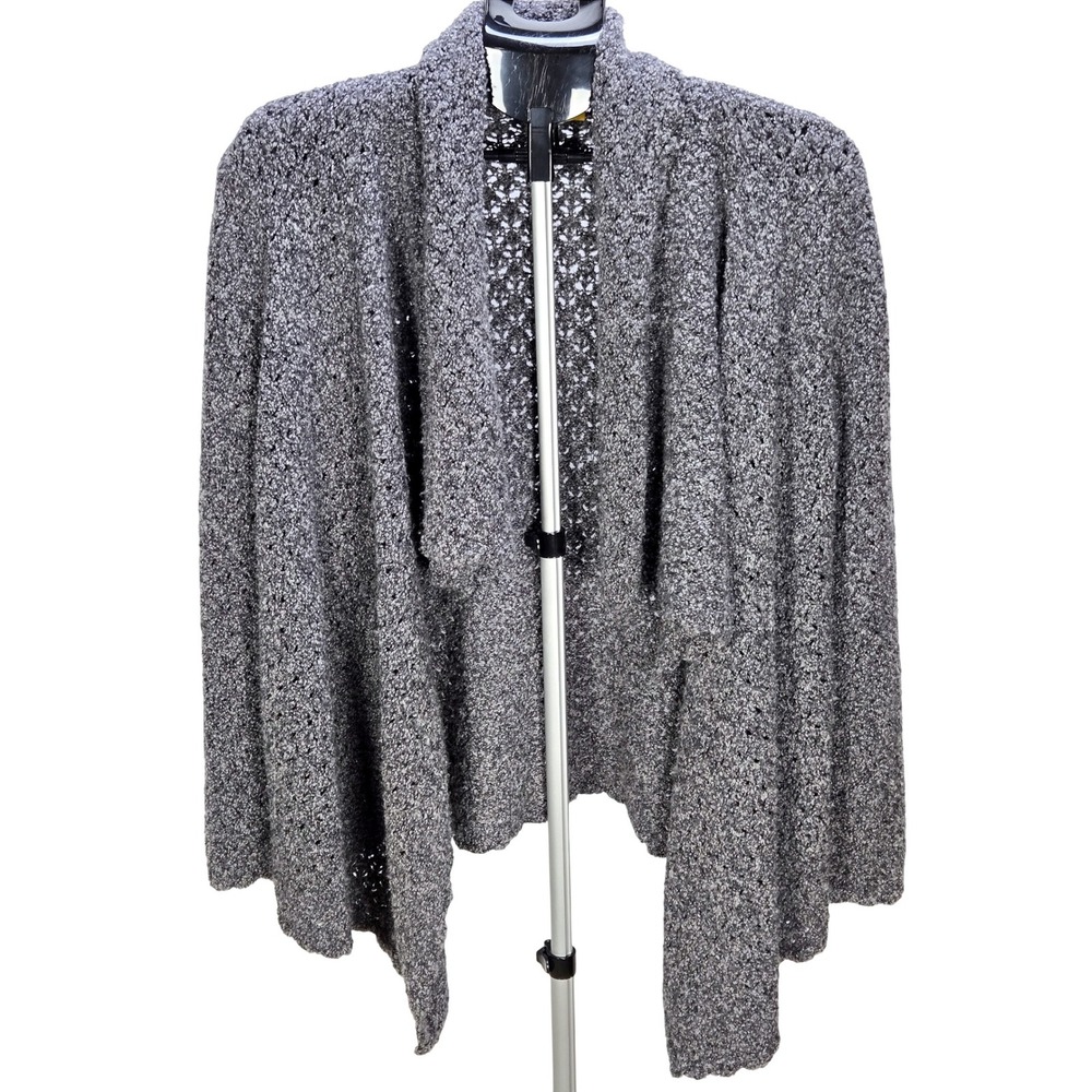Women's St. John Small Gray Wool Cashmere Knit Draped Open Front Cardigan